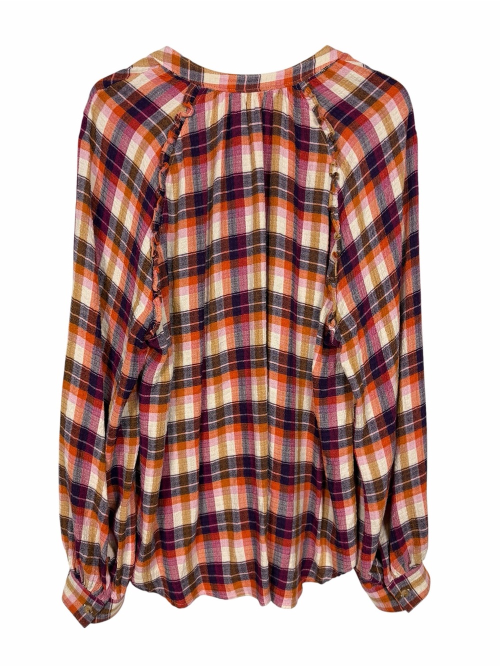 Anthropologie Pilcro Breezy Plaid Button Up Blouse Top Purple Orange Size XL - Picture 8 of 12